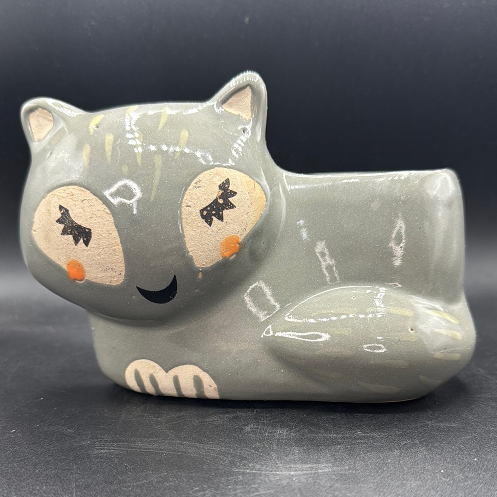 Gray Cat Ceramic Planter